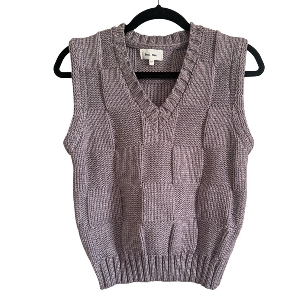 Bohme Boho Feminine Academia Preppy Chunky Purple V-Neck Sweater Vest Size XS